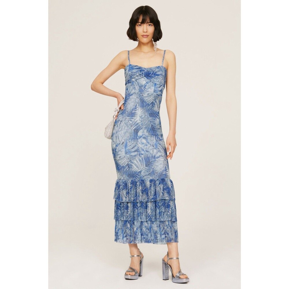 Mia Vesper Frond Mermaid Maxi Dress Blue Printed Size S